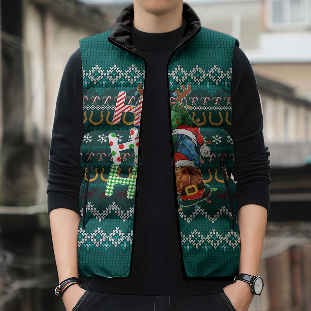 Horse Ho Ho Ho Christmas Design Sleeveless Puffer Jacket Funny Xmas Holiday Patterns - Wonder Print Shop
