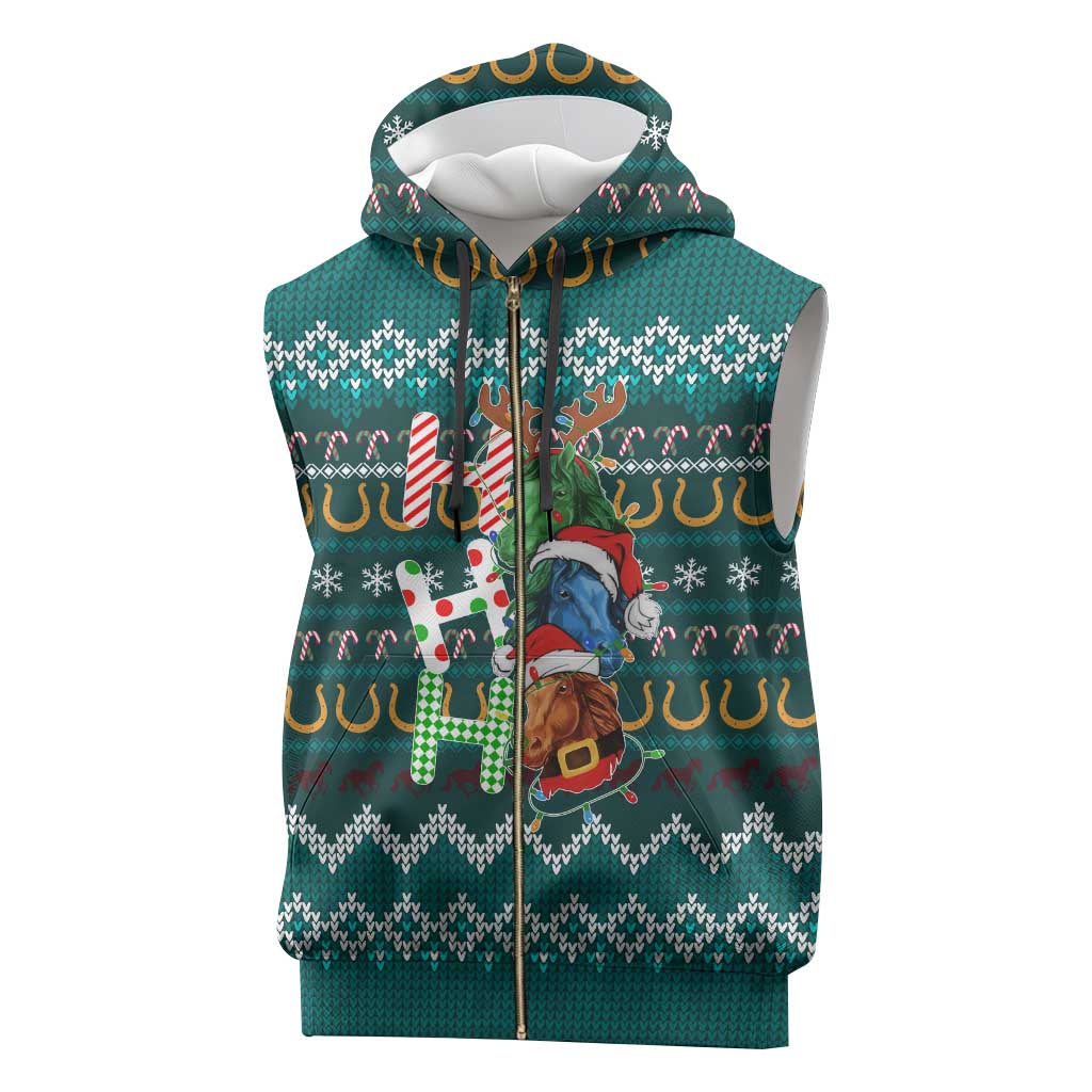 Horse Ho Ho Ho Christmas Design Sleeveless Zip Hoodie Funny Xmas Holiday Patterns - Wonder Print Shop