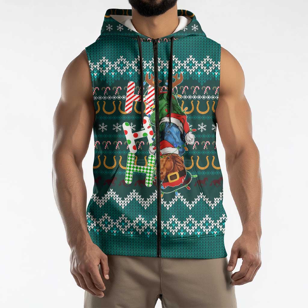 Horse Ho Ho Ho Christmas Design Sleeveless Zip Hoodie Funny Xmas Holiday Patterns - Wonder Print Shop