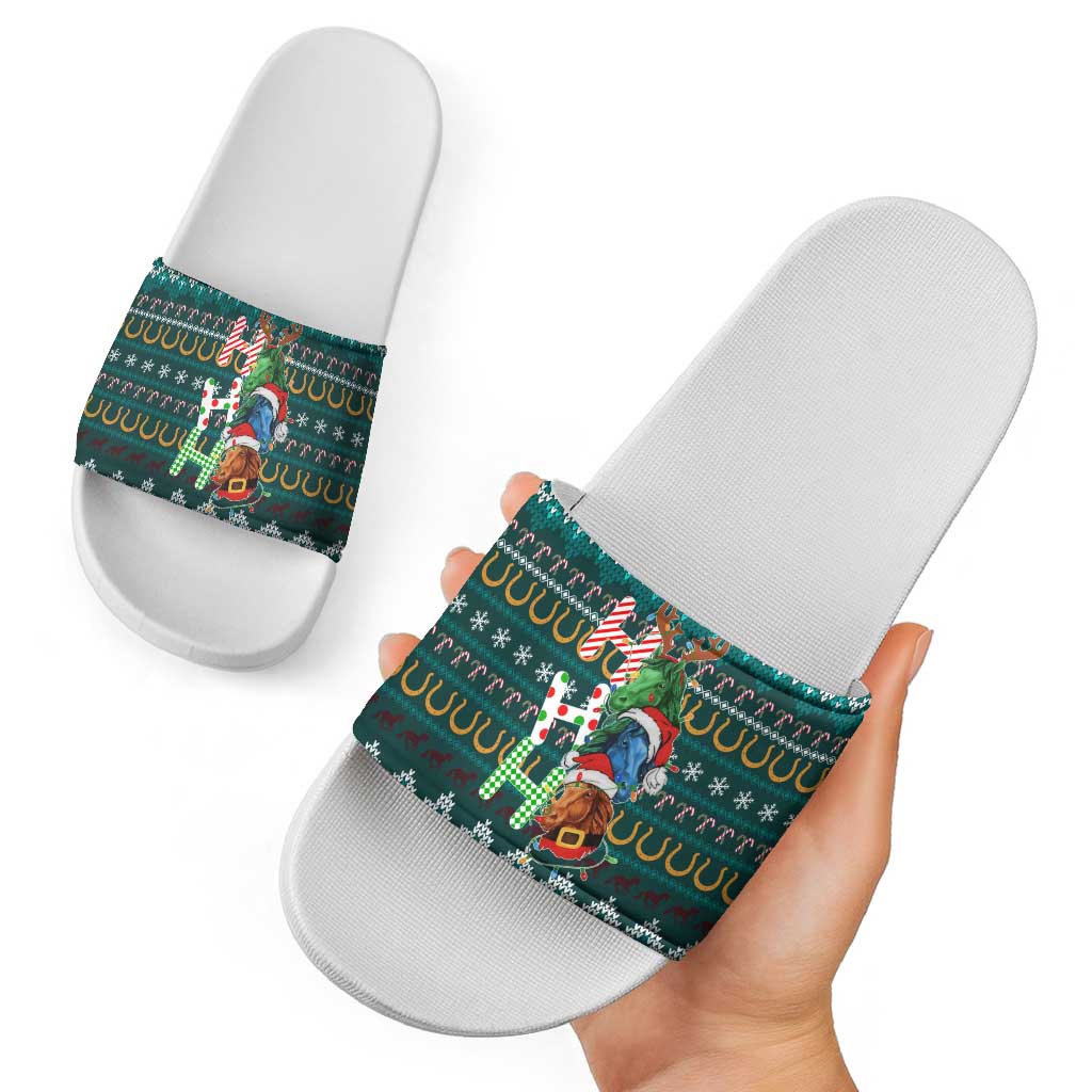 Horse Ho Ho Ho Christmas Design Slide Sandals Funny Xmas Holiday Patterns - Wonder Print Shop