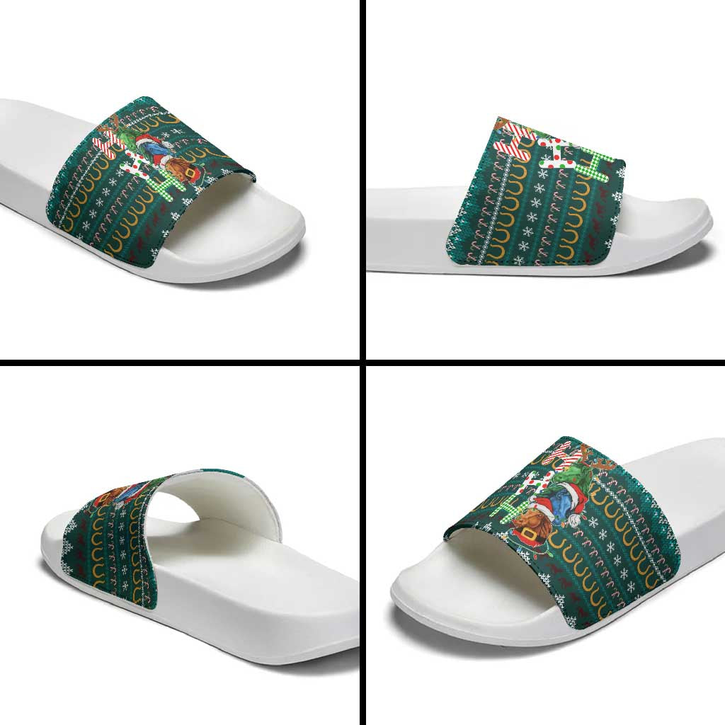 Horse Ho Ho Ho Christmas Design Slide Sandals Funny Xmas Holiday Patterns - Wonder Print Shop