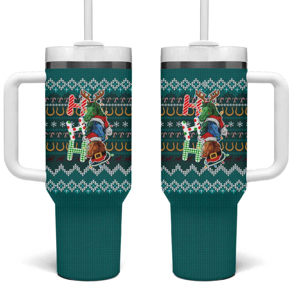 Horse Ho Ho Ho Christmas Design Tumbler With Handle Funny Xmas Holiday Patterns - Wonder Print Shop