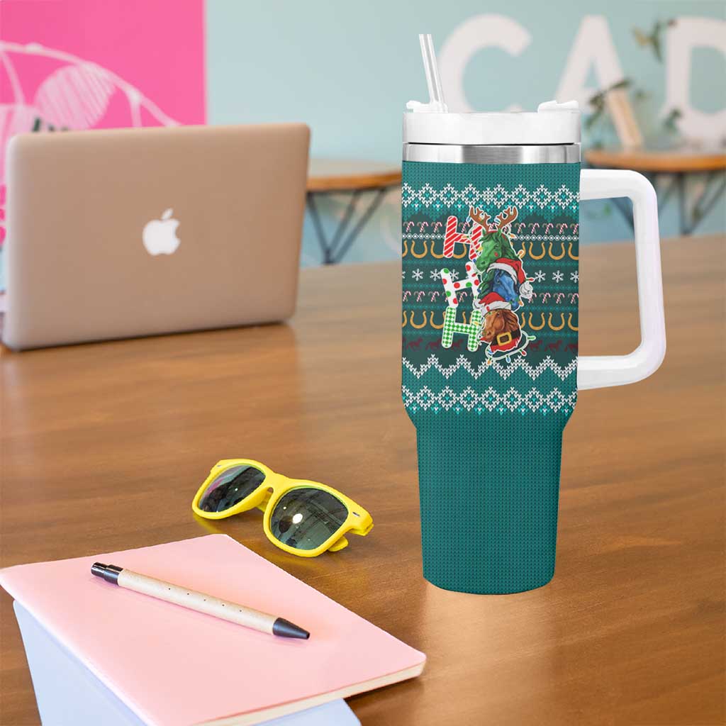 Horse Ho Ho Ho Christmas Design Tumbler With Handle Funny Xmas Holiday Patterns - Wonder Print Shop