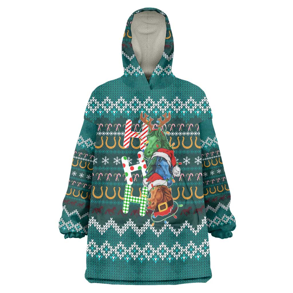 Horse Ho Ho Ho Christmas Design Wearable Blanket Hoodie Funny Xmas Holiday Patterns - Wonder Print Shop
