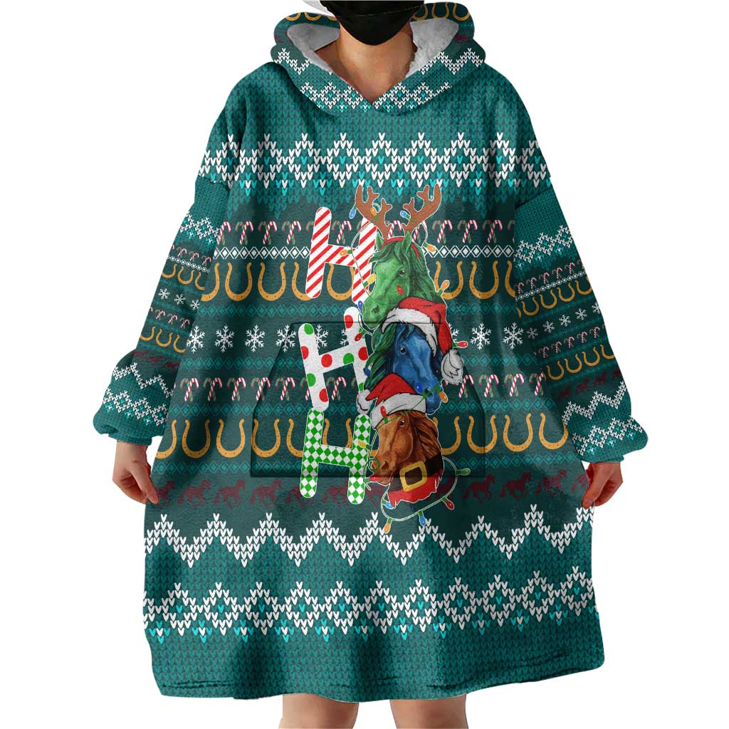Horse Ho Ho Ho Christmas Design Wearable Blanket Hoodie Funny Xmas Holiday Patterns - Wonder Print Shop