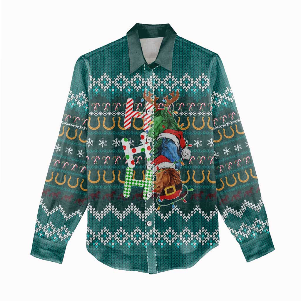 Horse Ho Ho Ho Christmas Design Women Casual Shirt Funny Xmas Holiday Patterns - Wonder Print Shop