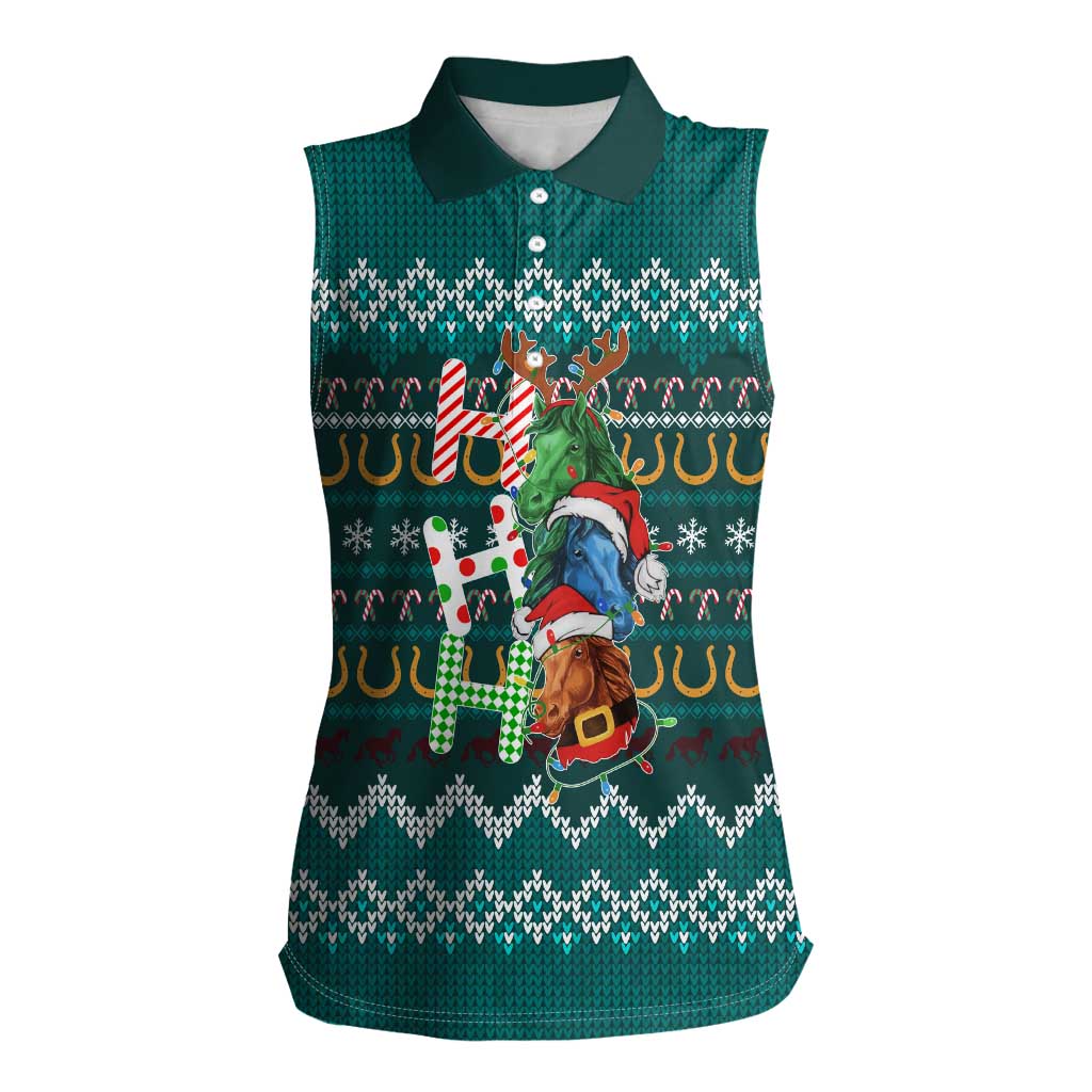 Horse Ho Ho Ho Christmas Design Women Sleeveless Polo Shirt Funny Xmas Holiday Patterns - Wonder Print Shop