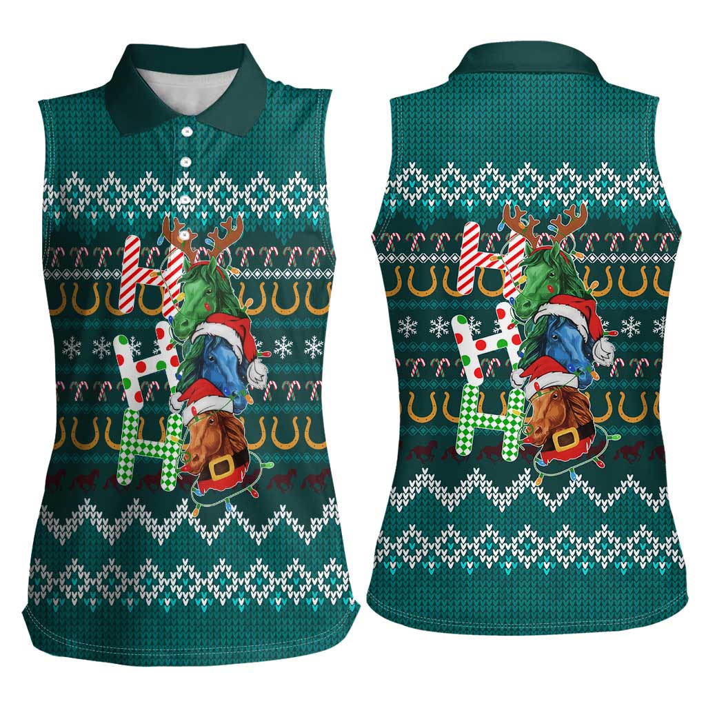 Horse Ho Ho Ho Christmas Design Women Sleeveless Polo Shirt Funny Xmas Holiday Patterns - Wonder Print Shop