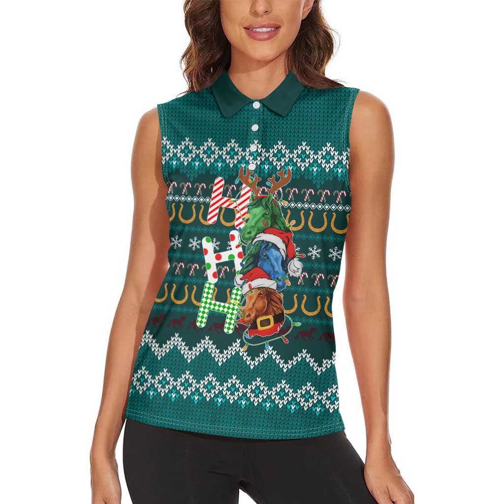 Horse Ho Ho Ho Christmas Design Women Sleeveless Polo Shirt Funny Xmas Holiday Patterns - Wonder Print Shop