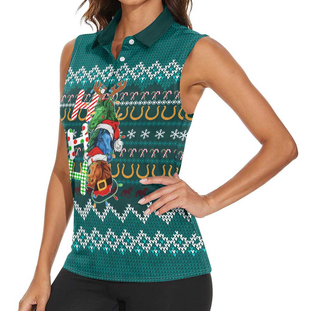 Horse Ho Ho Ho Christmas Design Women Sleeveless Polo Shirt Funny Xmas Holiday Patterns - Wonder Print Shop