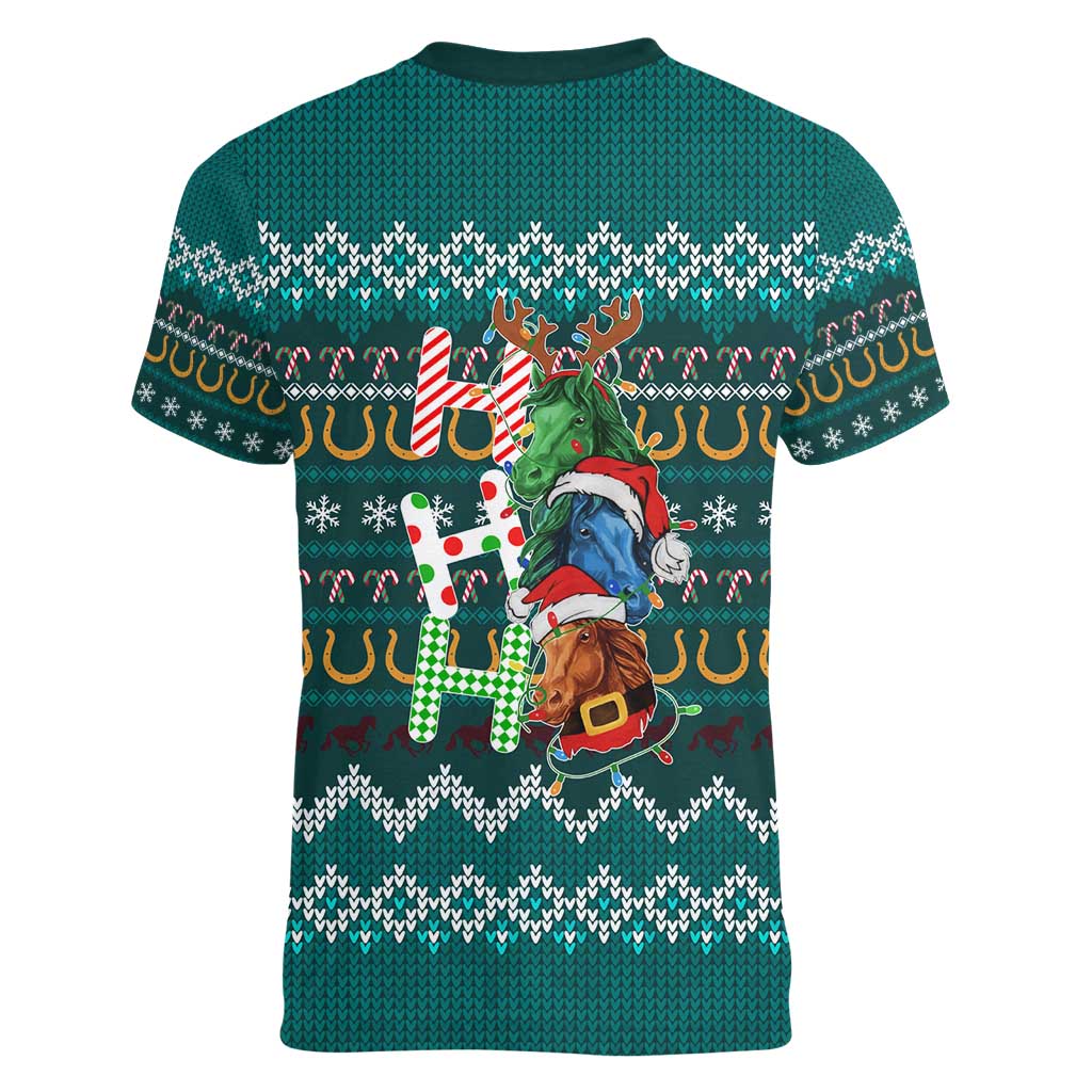 Horse Ho Ho Ho Christmas Design Women V-Neck T-Shirt Funny Xmas Holiday Patterns - Wonder Print Shop