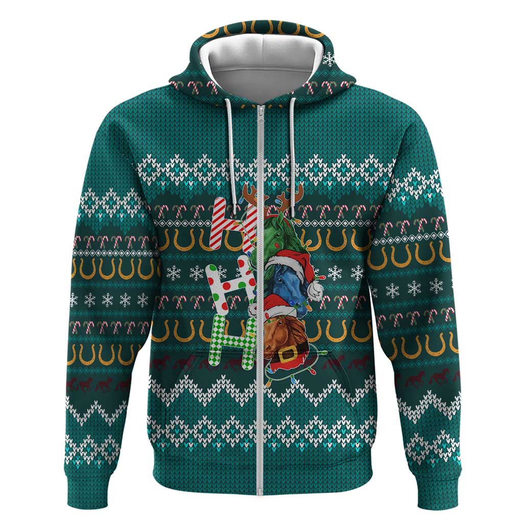 Horse Ho Ho Ho Christmas Design Zip Hoodie Funny Xmas Holiday Patterns - Wonder Print Shop