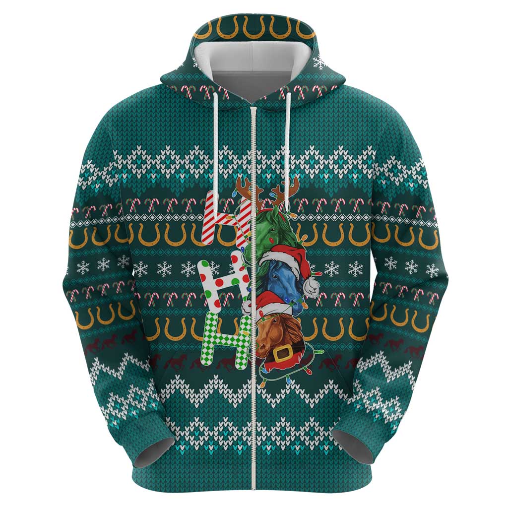 Horse Ho Ho Ho Christmas Design Zip Hoodie Funny Xmas Holiday Patterns - Wonder Print Shop