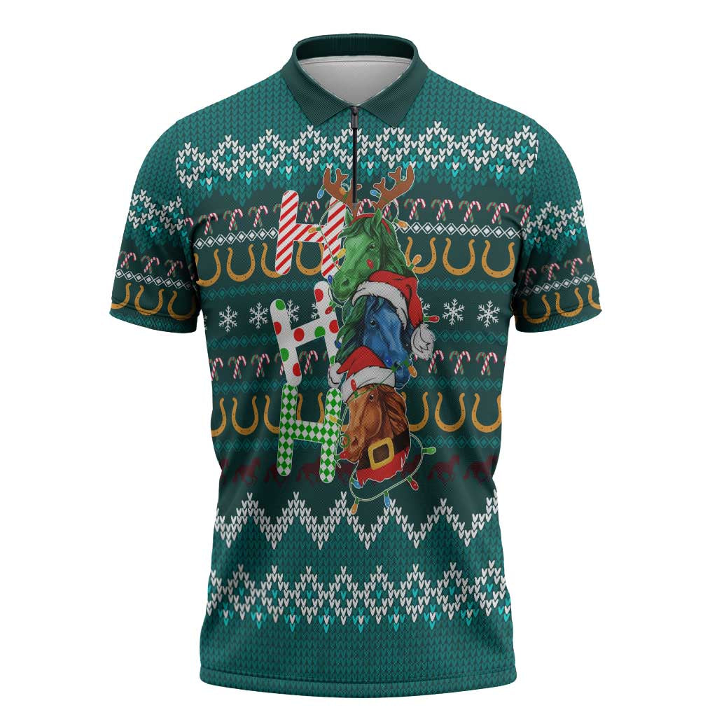 Horse Ho Ho Ho Christmas Design Zipper Polo Shirt Funny Xmas Holiday Patterns - Wonder Print Shop
