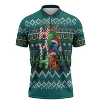 Horse Ho Ho Ho Christmas Design Zipper Polo Shirt Funny Xmas Holiday Patterns - Wonder Print Shop