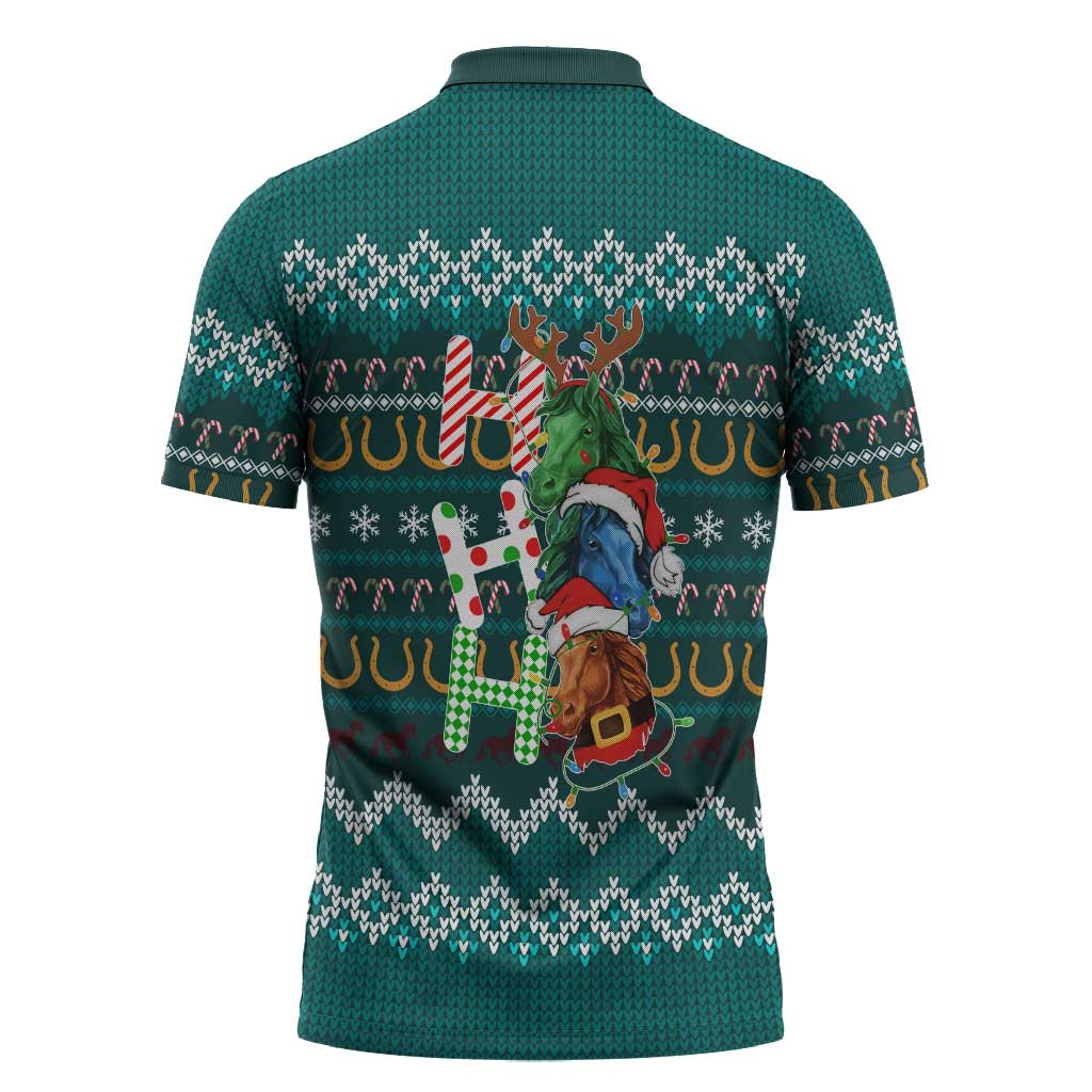 Horse Ho Ho Ho Christmas Design Zipper Polo Shirt Funny Xmas Holiday Patterns - Wonder Print Shop