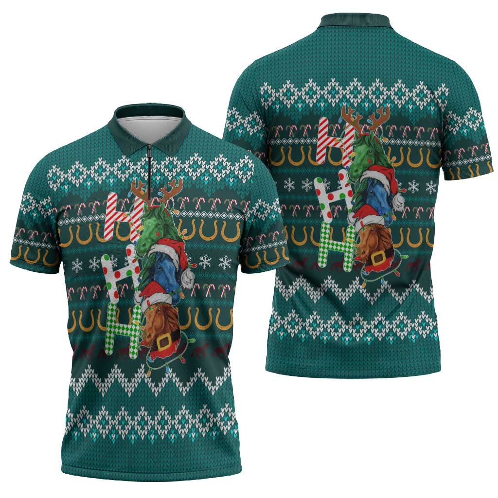 Horse Ho Ho Ho Christmas Design Zipper Polo Shirt Funny Xmas Holiday Patterns - Wonder Print Shop