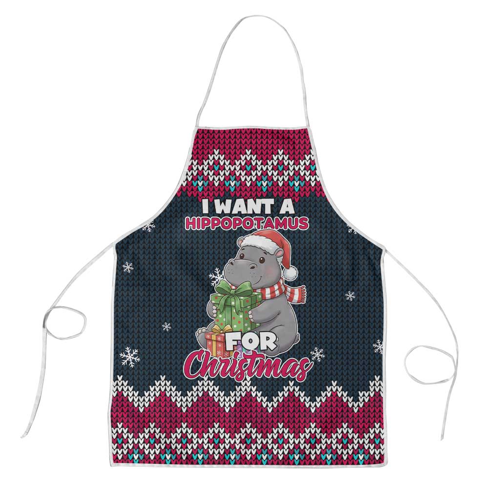 I Want A Hippopotamus Christmas Design Apron Xmas Holiday Patterns - Wonder Print Shop