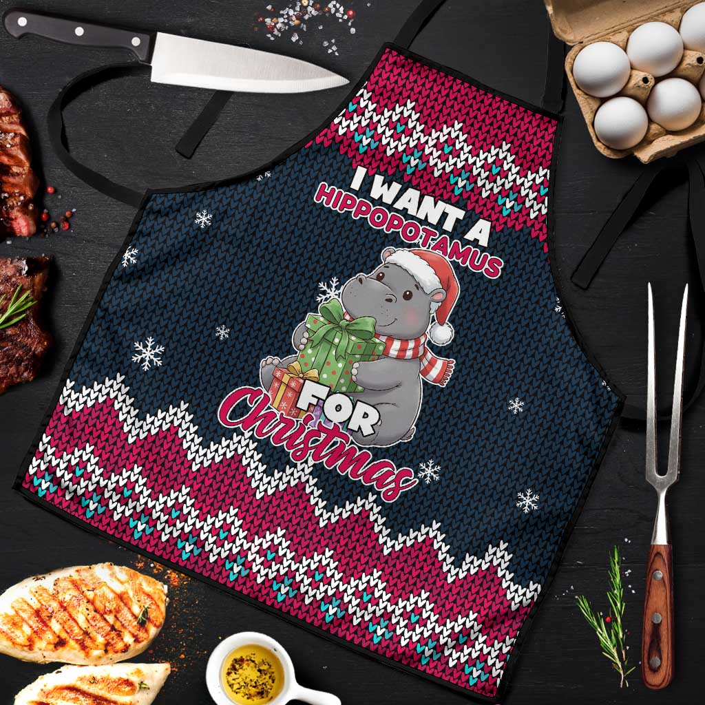 I Want A Hippopotamus Christmas Design Apron Xmas Holiday Patterns - Wonder Print Shop