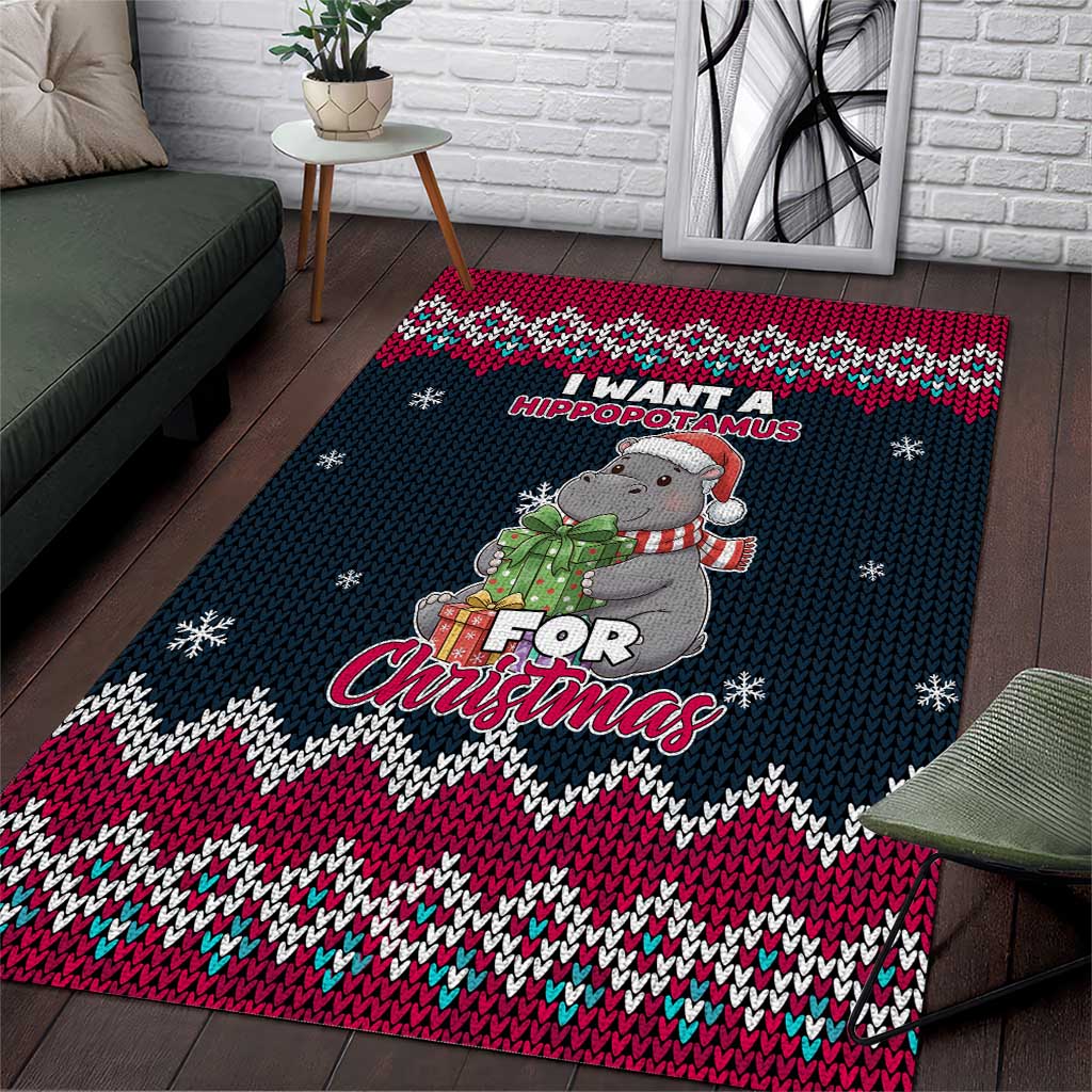 I Want A Hippopotamus Christmas Design Area Rug Xmas Holiday Patterns - Wonder Print Shop