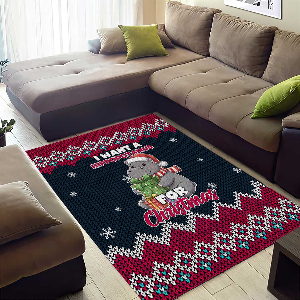 I Want A Hippopotamus Christmas Design Area Rug Xmas Holiday Patterns - Wonder Print Shop