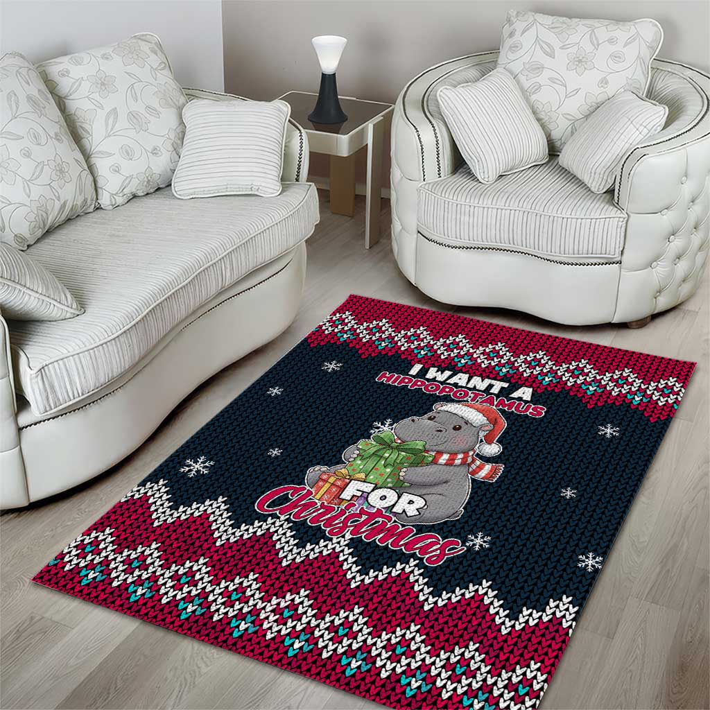 I Want A Hippopotamus Christmas Design Area Rug Xmas Holiday Patterns - Wonder Print Shop