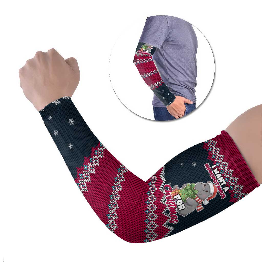I Want A Hippopotamus Christmas Design Arm Sleeves Xmas Holiday Patterns - Wonder Print Shop