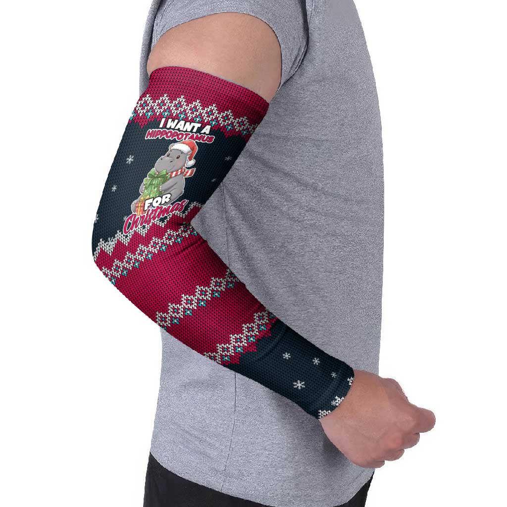 I Want A Hippopotamus Christmas Design Arm Sleeves Xmas Holiday Patterns - Wonder Print Shop