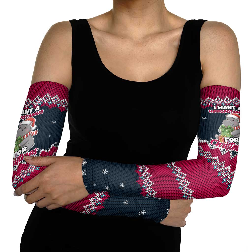 I Want A Hippopotamus Christmas Design Arm Sleeves Xmas Holiday Patterns - Wonder Print Shop