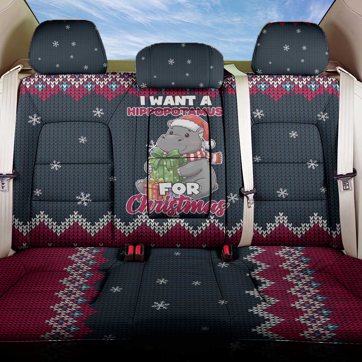 I Want A Hippopotamus Christmas Design Back Car Seat Cover Xmas Holiday Patterns - Wonder Print Shop