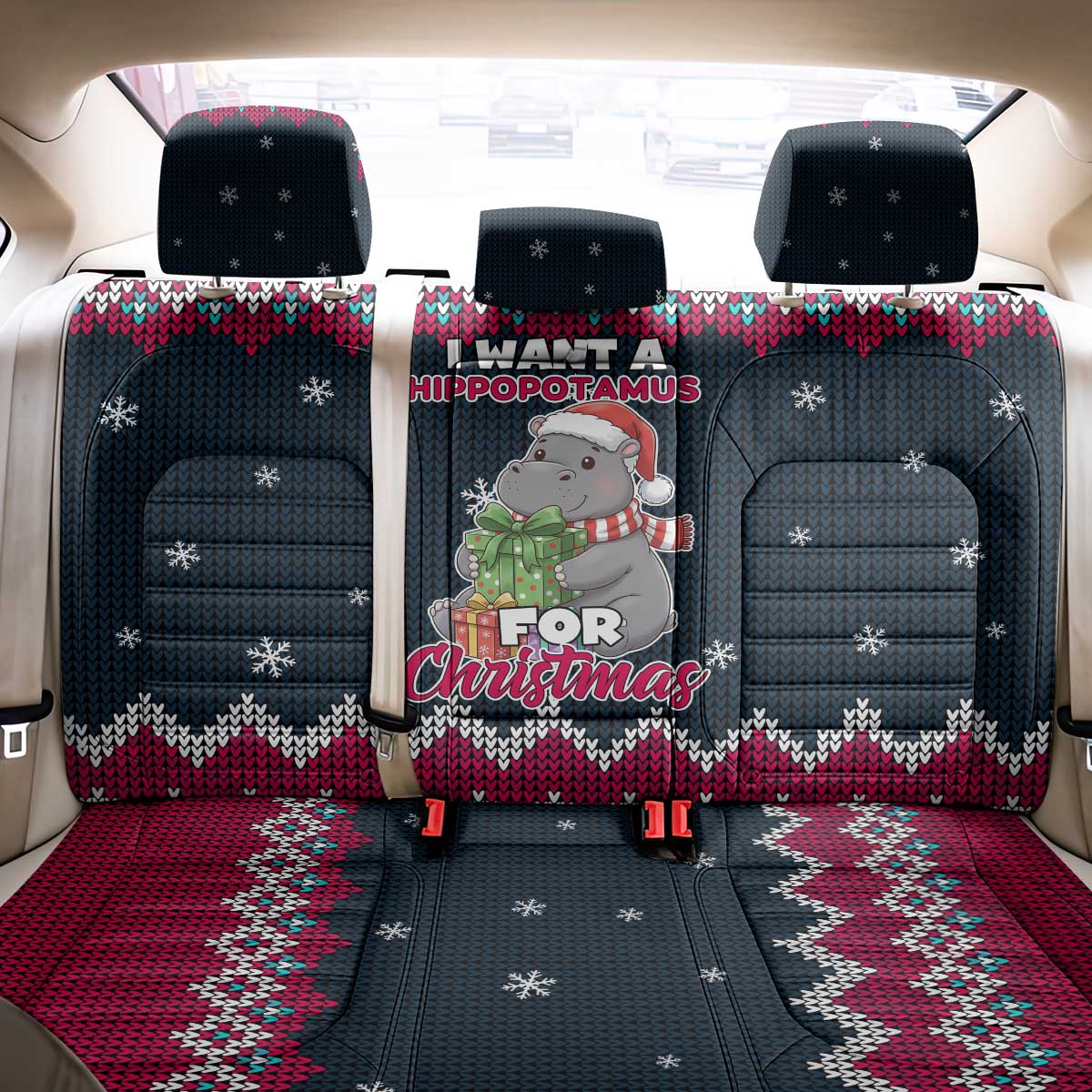 I Want A Hippopotamus Christmas Design Back Car Seat Cover Xmas Holiday Patterns - Wonder Print Shop