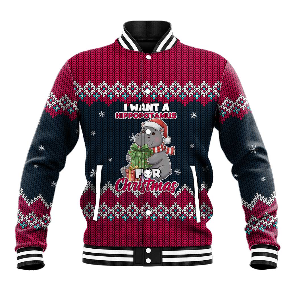 I Want A Hippopotamus Christmas Design Baseball Jacket Xmas Holiday Patterns - Wonder Print Shop
