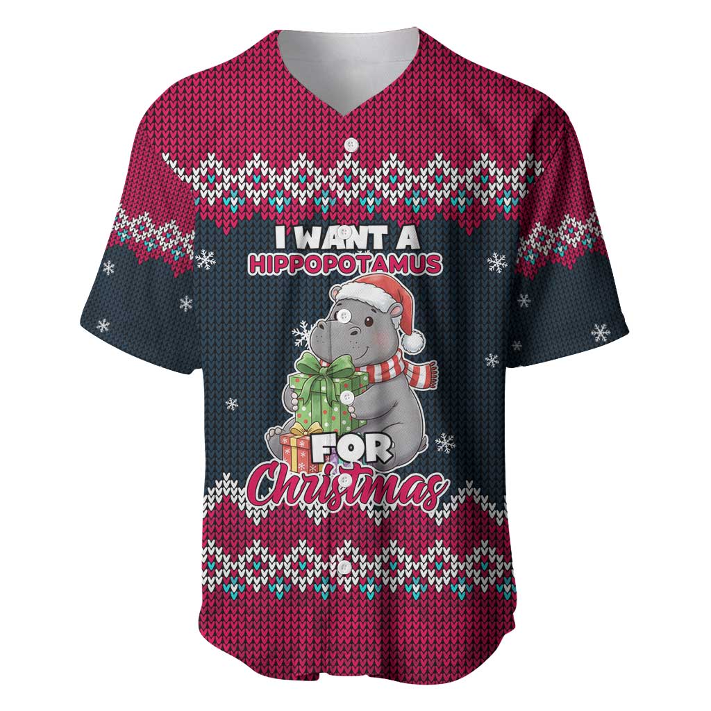 I Want A Hippopotamus Christmas Design Baseball Jersey Xmas Holiday Patterns - Wonder Print Shop