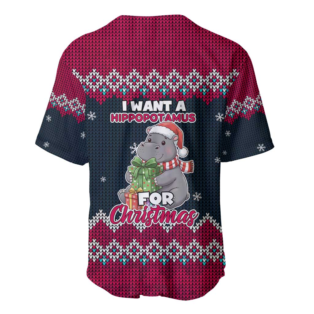 I Want A Hippopotamus Christmas Design Baseball Jersey Xmas Holiday Patterns - Wonder Print Shop