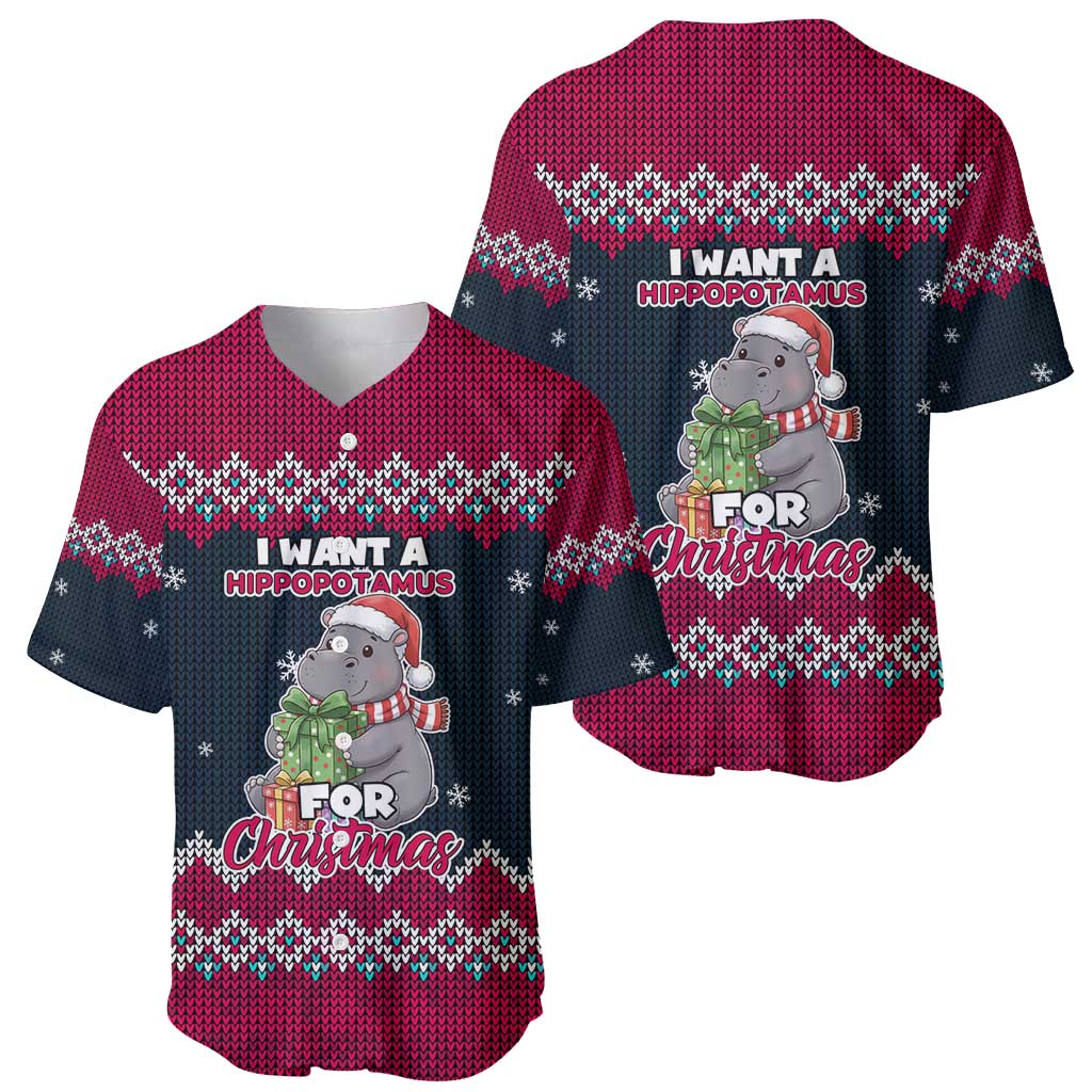 I Want A Hippopotamus Christmas Design Baseball Jersey Xmas Holiday Patterns - Wonder Print Shop