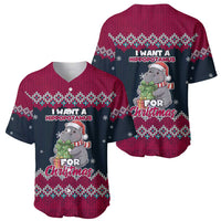 I Want A Hippopotamus Christmas Design Baseball Jersey Xmas Holiday Patterns - Wonder Print Shop