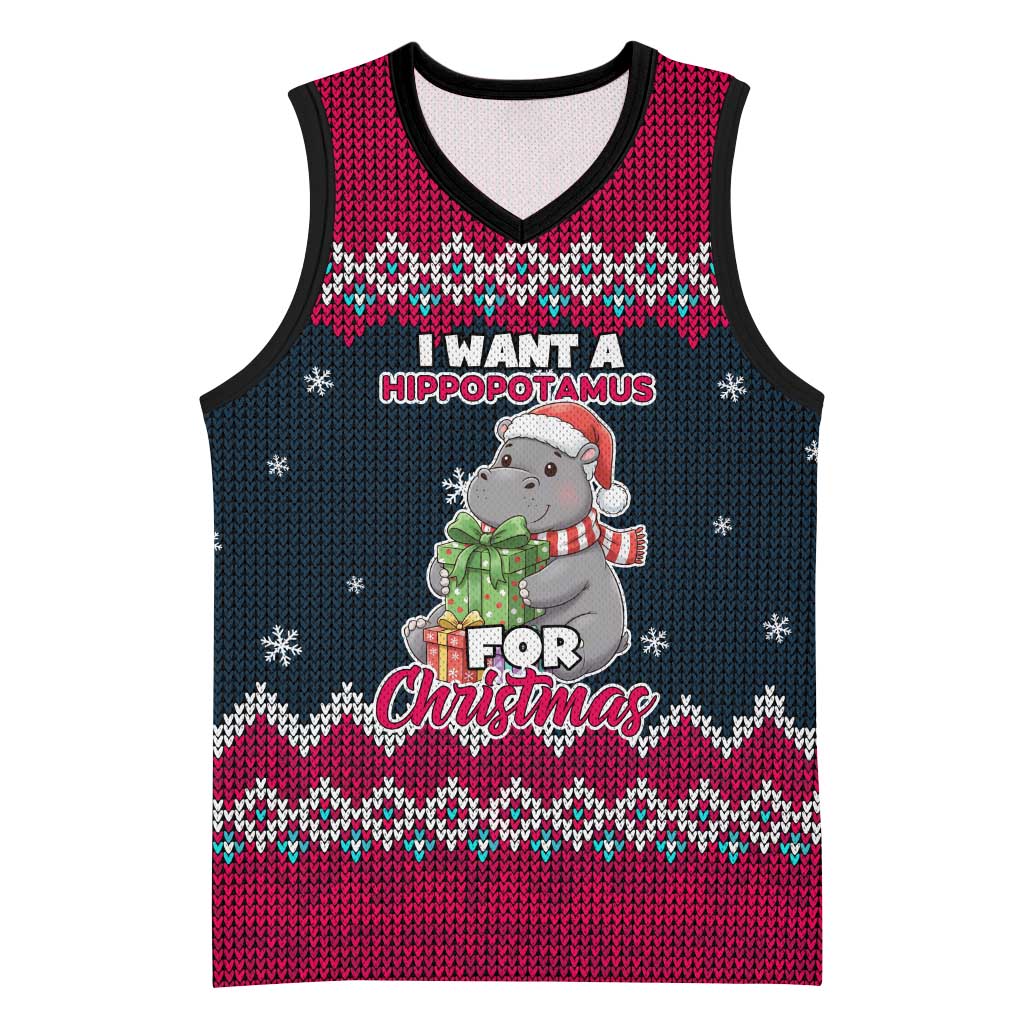 I Want A Hippopotamus Christmas Design Basketball Jersey Xmas Holiday Patterns - Wonder Print Shop