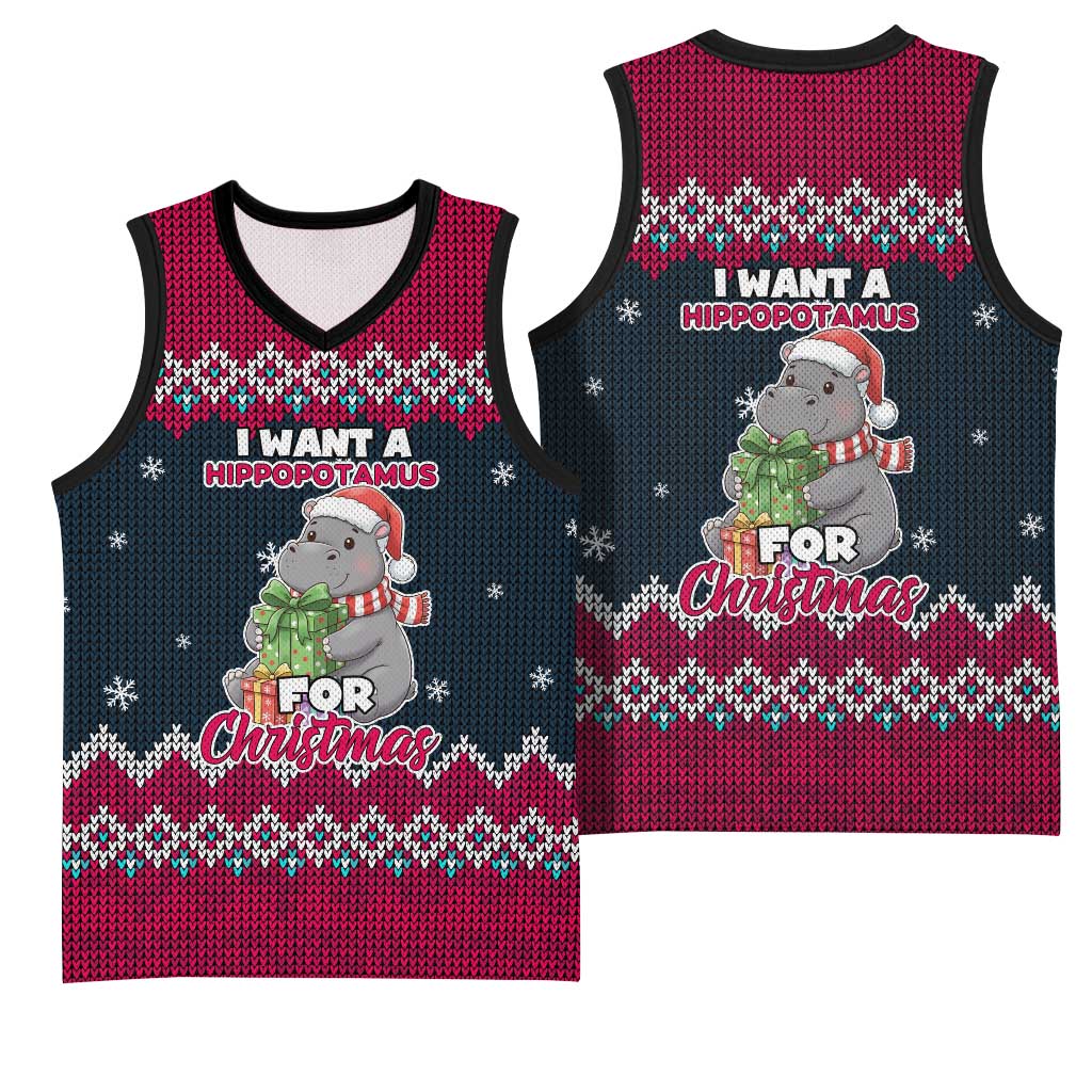 I Want A Hippopotamus Christmas Design Basketball Jersey Xmas Holiday Patterns - Wonder Print Shop