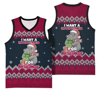 I Want A Hippopotamus Christmas Design Basketball Jersey Xmas Holiday Patterns - Wonder Print Shop