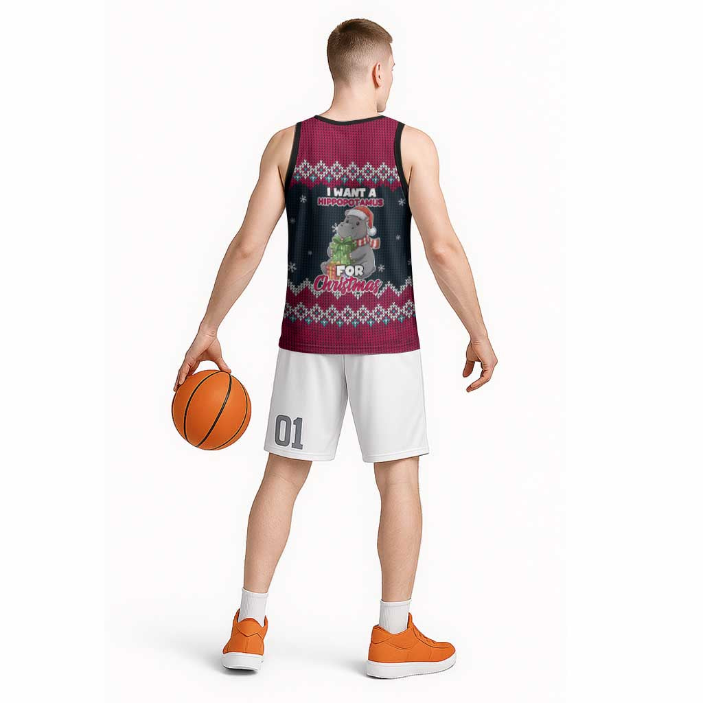 I Want A Hippopotamus Christmas Design Basketball Jersey Xmas Holiday Patterns - Wonder Print Shop