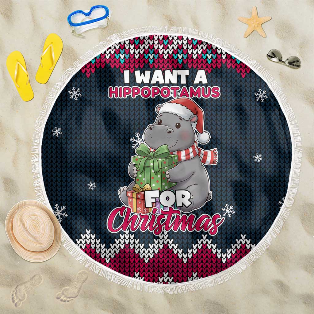 I Want A Hippopotamus Christmas Design Beach Blanket Xmas Holiday Patterns - Wonder Print Shop