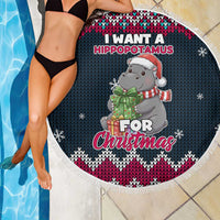 I Want A Hippopotamus Christmas Design Beach Blanket Xmas Holiday Patterns - Wonder Print Shop