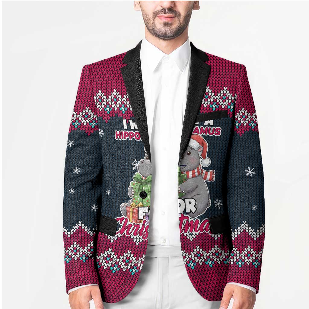 I Want A Hippopotamus Christmas Design Blazer Xmas Holiday Patterns - Wonder Print Shop