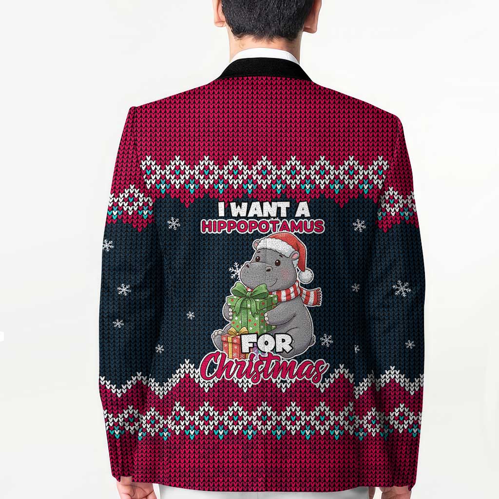 I Want A Hippopotamus Christmas Design Blazer Xmas Holiday Patterns - Wonder Print Shop