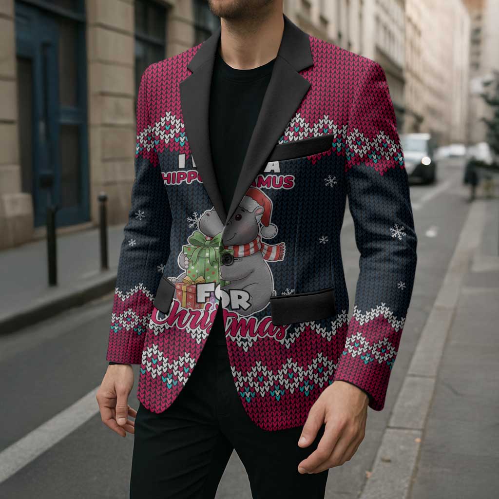 I Want A Hippopotamus Christmas Design Blazer Xmas Holiday Patterns - Wonder Print Shop