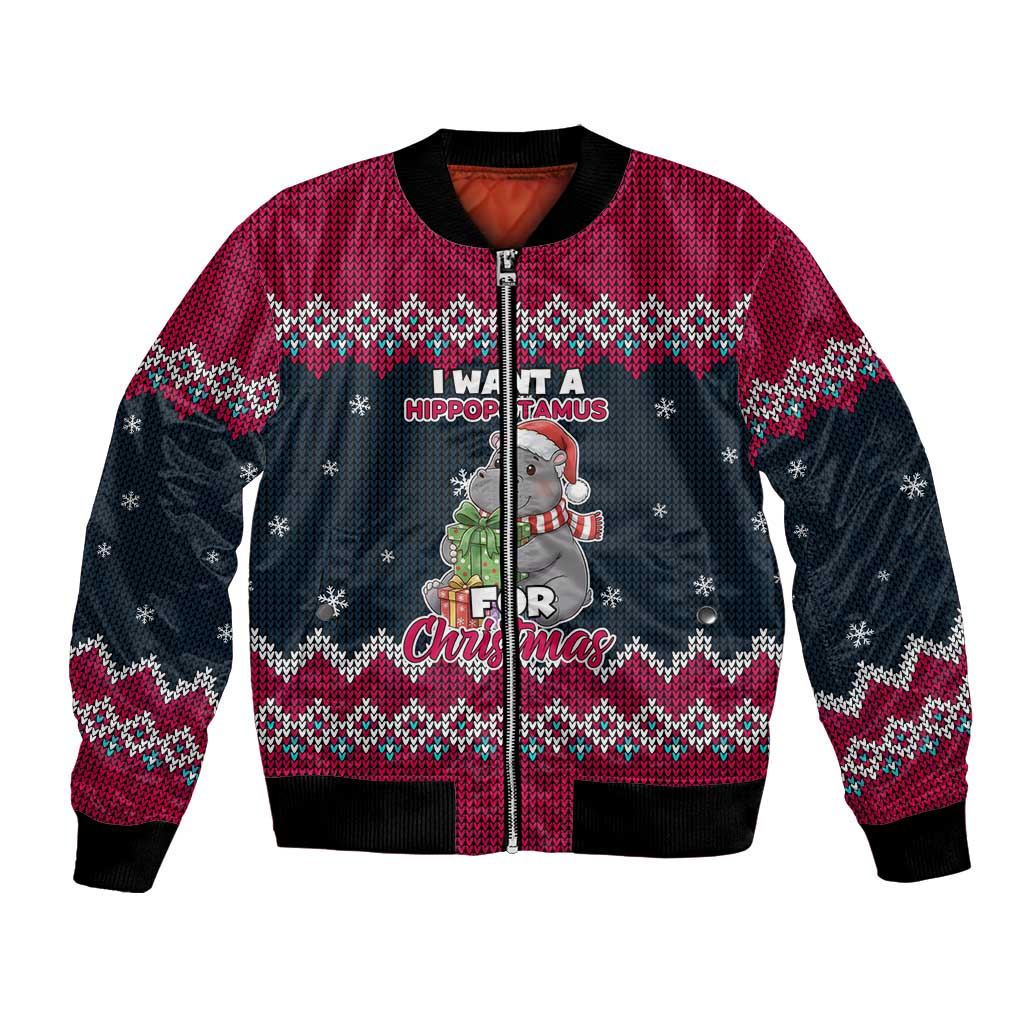 I Want A Hippopotamus Christmas Design Bomber Jacket Xmas Holiday Patterns - Wonder Print Shop