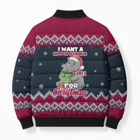 I Want A Hippopotamus Christmas Design Bomber Puffer Jacket Xmas Holiday Patterns - Wonder Print Shop
