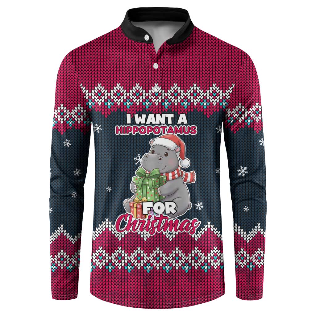 I Want A Hippopotamus Christmas Design Button Sweatshirt Xmas Holiday Patterns - Wonder Print Shop