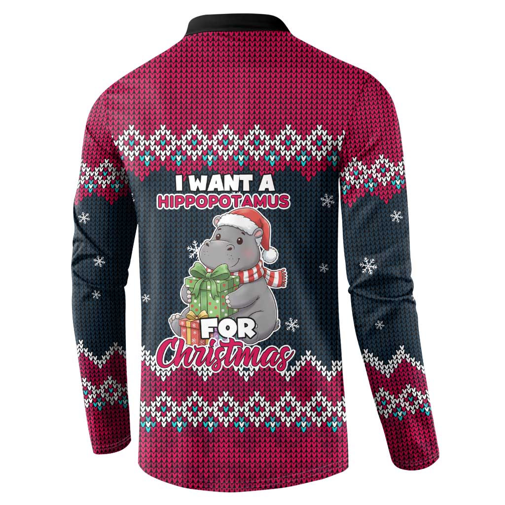 I Want A Hippopotamus Christmas Design Button Sweatshirt Xmas Holiday Patterns - Wonder Print Shop