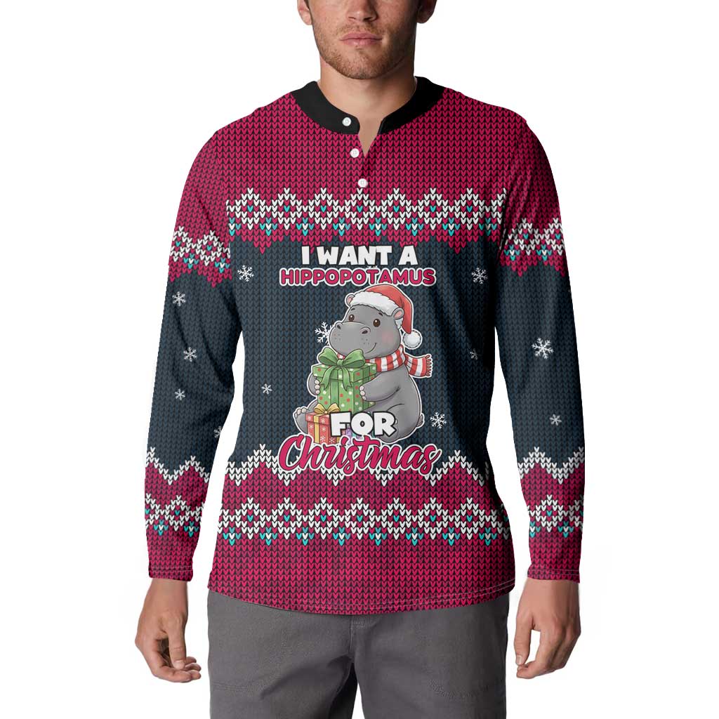 I Want A Hippopotamus Christmas Design Button Sweatshirt Xmas Holiday Patterns - Wonder Print Shop